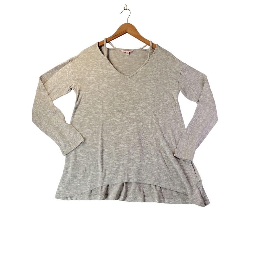 Juicy Couture Womens M Beige V Neck Light Knit‎ Sweater High Low Hem
